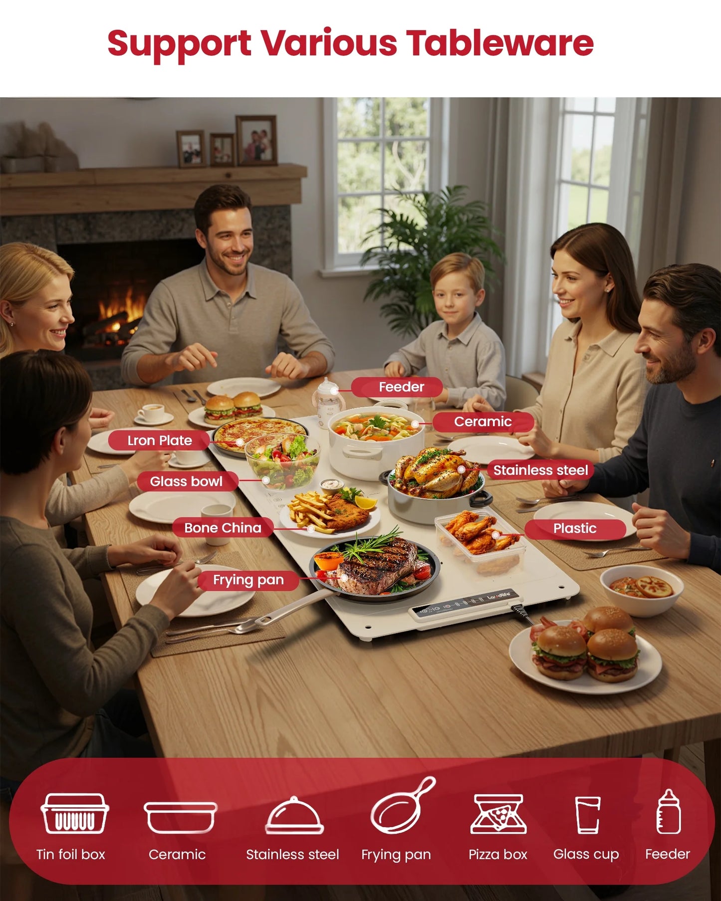 Warming Trays for Buffets Party, 40X16Inch Food Warming Mat with 4-Temp Control