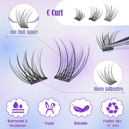 Self Adhesive Eyelashes Reusable Natural Self Adhesive Lash Clusters Wispy Press on Lashes Pre-Glue 8-12Mm 120Pcs C Curl DIY Eyelash Extensions Kit No Glue Needed by