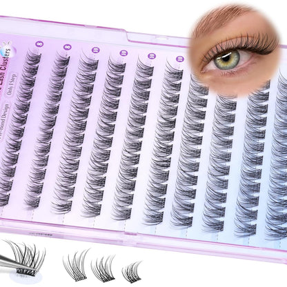 Self Adhesive Eyelashes Reusable Natural Self Adhesive Lash Clusters Wispy Press on Lashes Pre-Glue 8-12Mm 120Pcs C Curl DIY Eyelash Extensions Kit No Glue Needed by