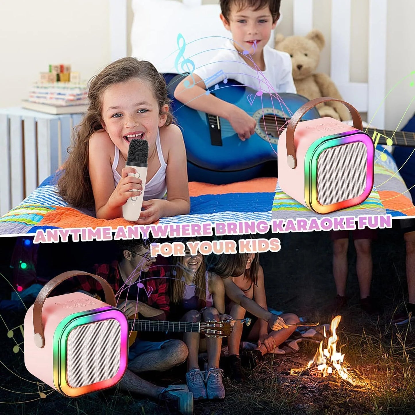 Karaoke Machine, Karaoke Machine for Kids Adults, Colorful LED Portable Bluetooth Speaker with 2 Wireless Mics Birthday Gift for Boys and Girls, Home KTV