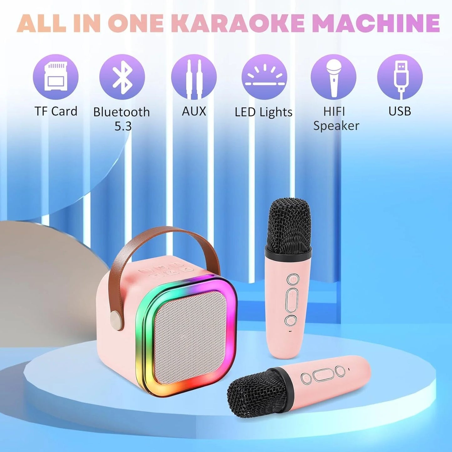 Karaoke Machine, Karaoke Machine for Kids Adults, Colorful LED Portable Bluetooth Speaker with 2 Wireless Mics Birthday Gift for Boys and Girls, Home KTV