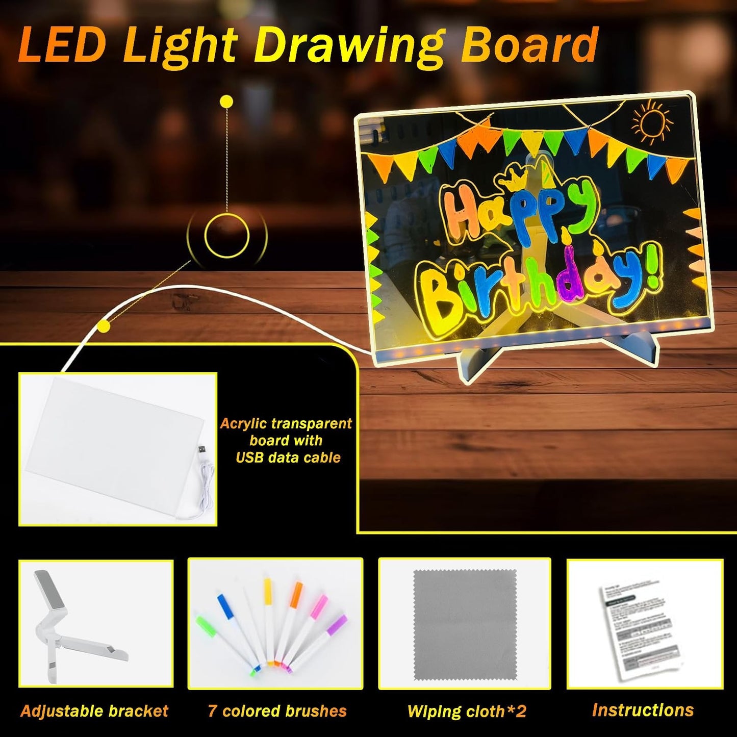 Upgraded LED Drawing Board 7.9 Inch Acrylic Writing Board with Accessories
