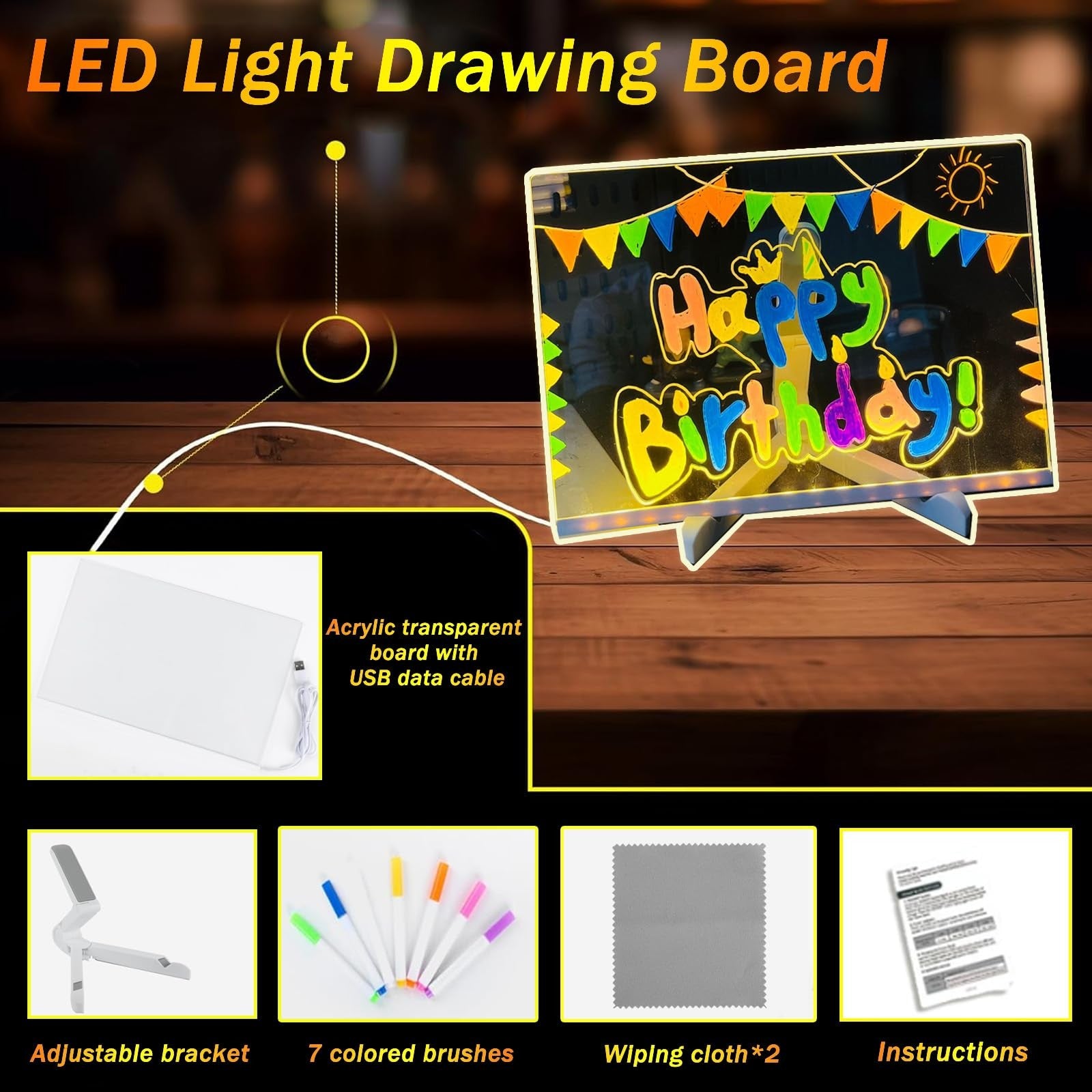 Upgraded LED Drawing Board 7.9 Inch Acrylic Writing Board with Accessories