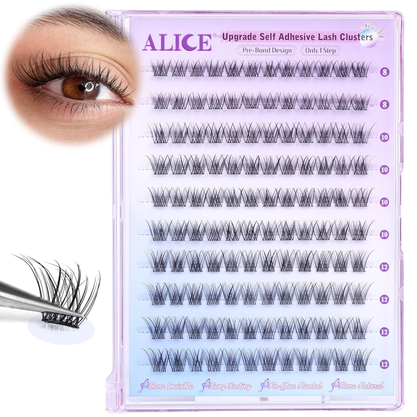 Self Adhesive Eyelashes Reusable Natural Self Adhesive Lash Clusters Wispy Press on Lashes Pre-Glue 8-12Mm 120Pcs C Curl DIY Eyelash Extensions Kit No Glue Needed by