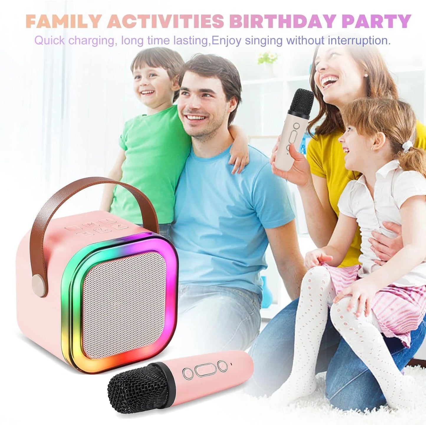 Karaoke Machine, Karaoke Machine for Kids Adults, Colorful LED Portable Bluetooth Speaker with 2 Wireless Mics Birthday Gift for Boys and Girls, Home KTV