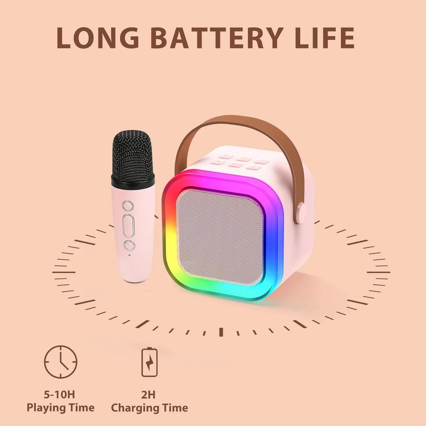 Karaoke Machine, Karaoke Machine for Kids Adults, Colorful LED Portable Bluetooth Speaker with 2 Wireless Mics Birthday Gift for Boys and Girls, Home KTV