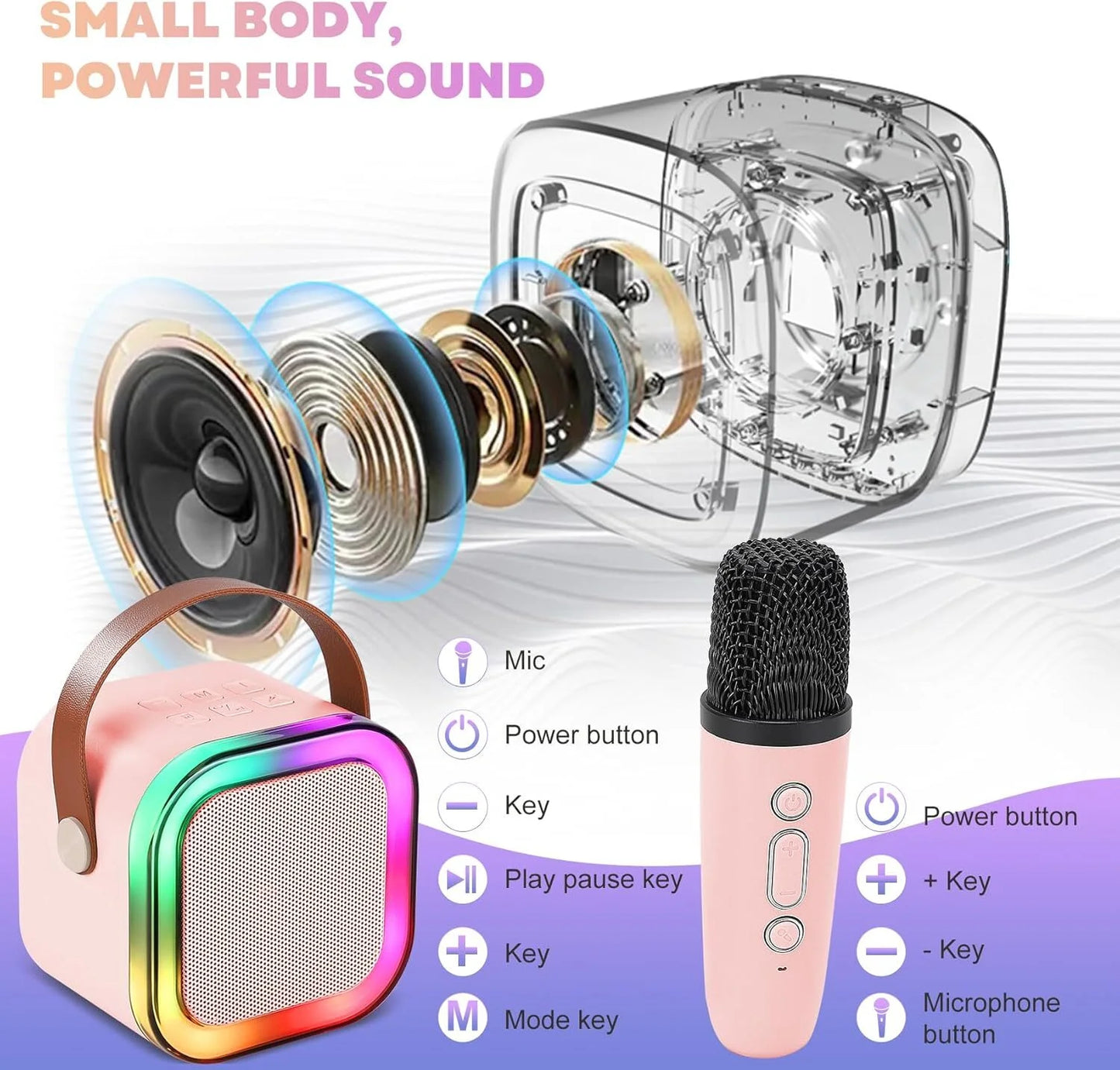Karaoke Machine, Karaoke Machine for Kids Adults, Colorful LED Portable Bluetooth Speaker with 2 Wireless Mics Birthday Gift for Boys and Girls, Home KTV