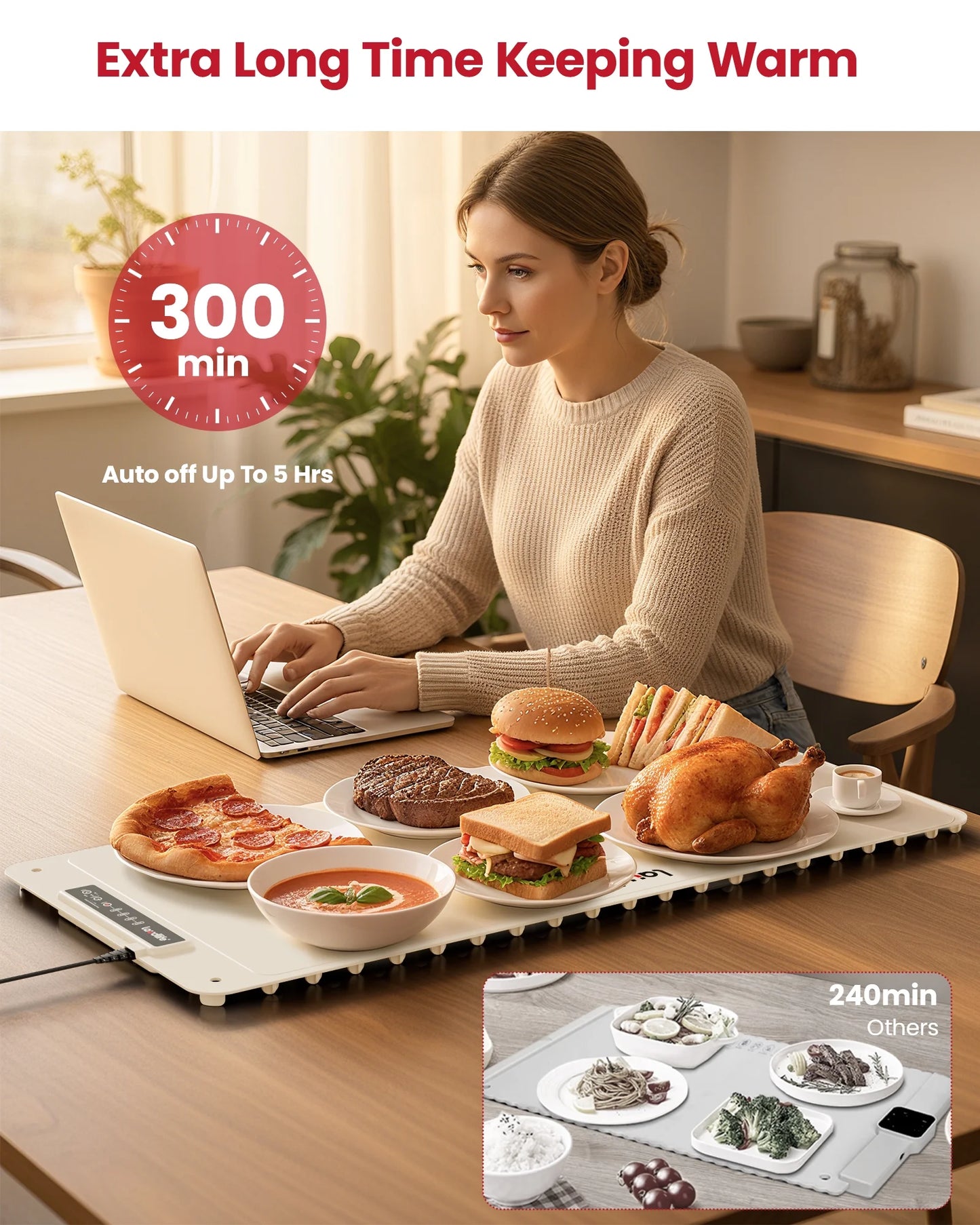 Warming Trays for Buffets Party, 40X16Inch Food Warming Mat with 4-Temp Control