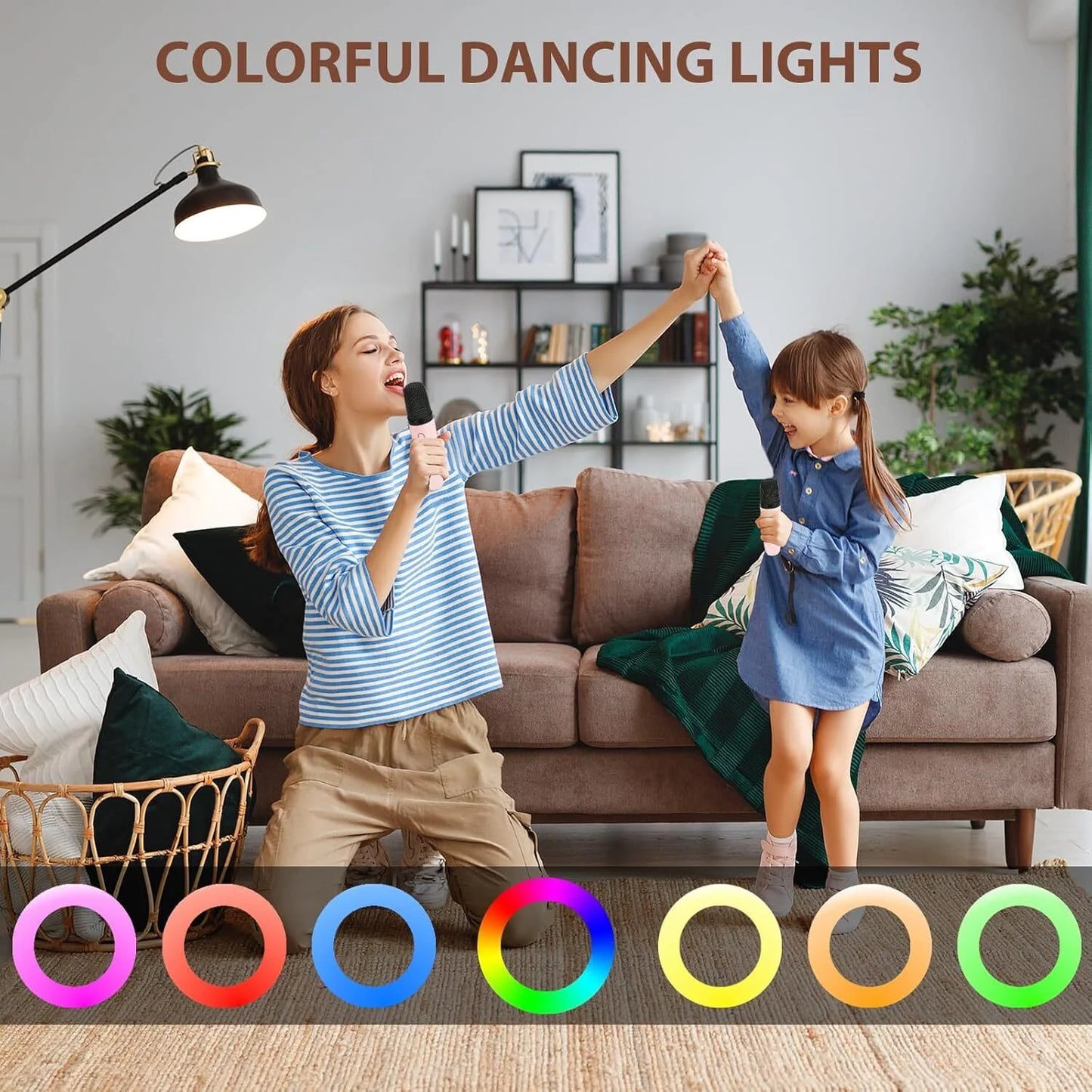 Karaoke Machine, Karaoke Machine for Kids Adults, Colorful LED Portable Bluetooth Speaker with 2 Wireless Mics Birthday Gift for Boys and Girls, Home KTV